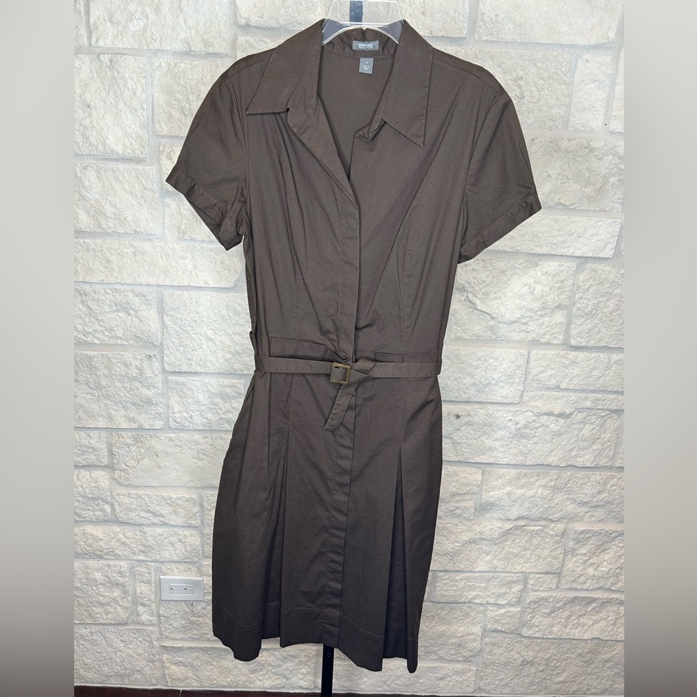 Kenneth Cole Reaction Shirtdress Size 12 Brown Short Sleeves with Brass Belt
